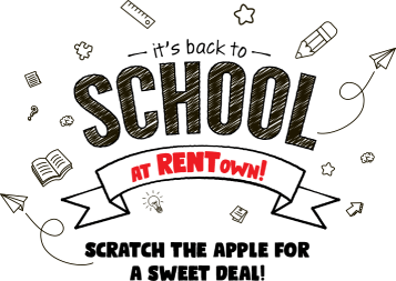 It's back to school at RENTown! Scratch the apple for a sweet deal!
